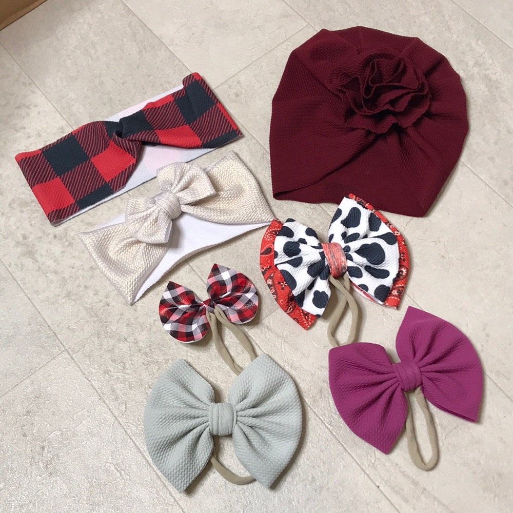 Lot of Hair Bows on Nylon Wrap Hat